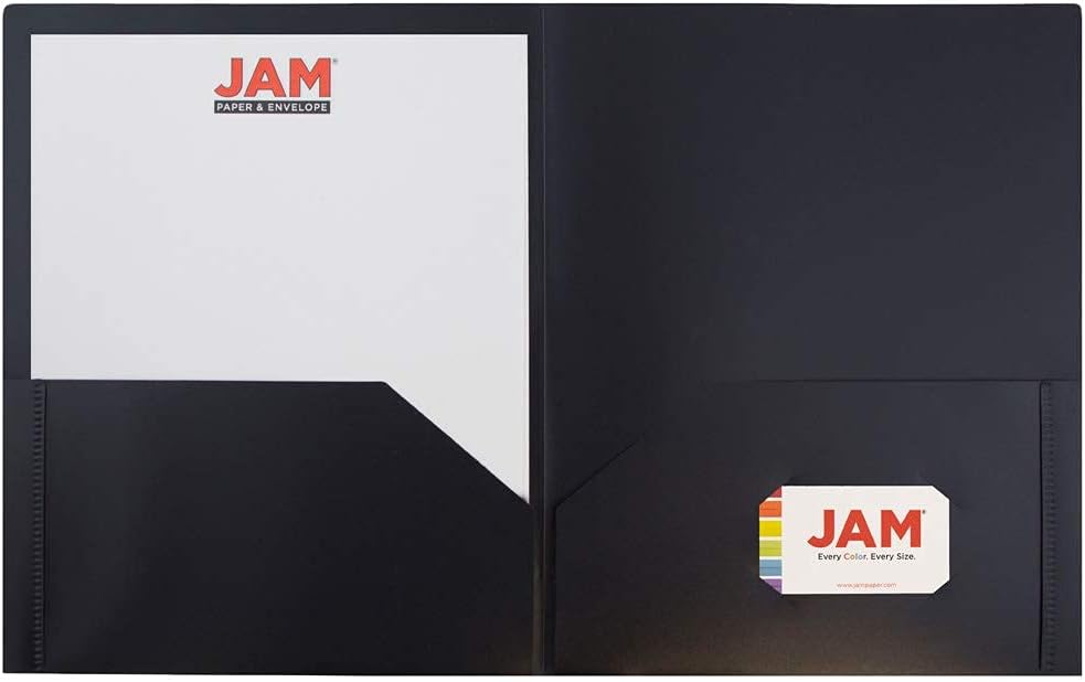 JAM PAPER Plastic 2 Pocket POP Folders - Durable School Folders - Black - 6/Pack