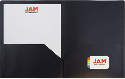 JAM PAPER Plastic 2 Pocket POP Folders - Durable School Folders - Black - 6/Pack