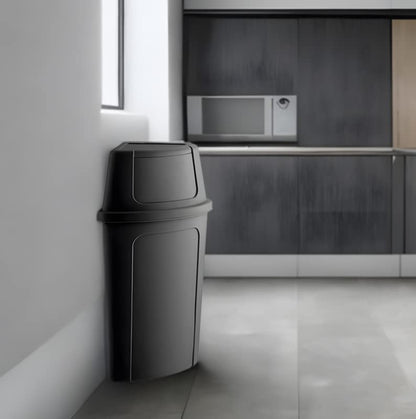 21 Gallon Black Plastic Recycling Bin with Push Door Lid, Commercial Durable Trash Can