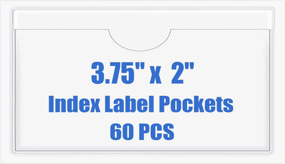 Origin-Joy 60 PCS Self Adhesive Index Card Pockets with Top Open, Clear Plastic Label Holder for Cards of Note, Library and Business, Adhesive Label Pockets & Card Holder (3.75 x 2 inch)
