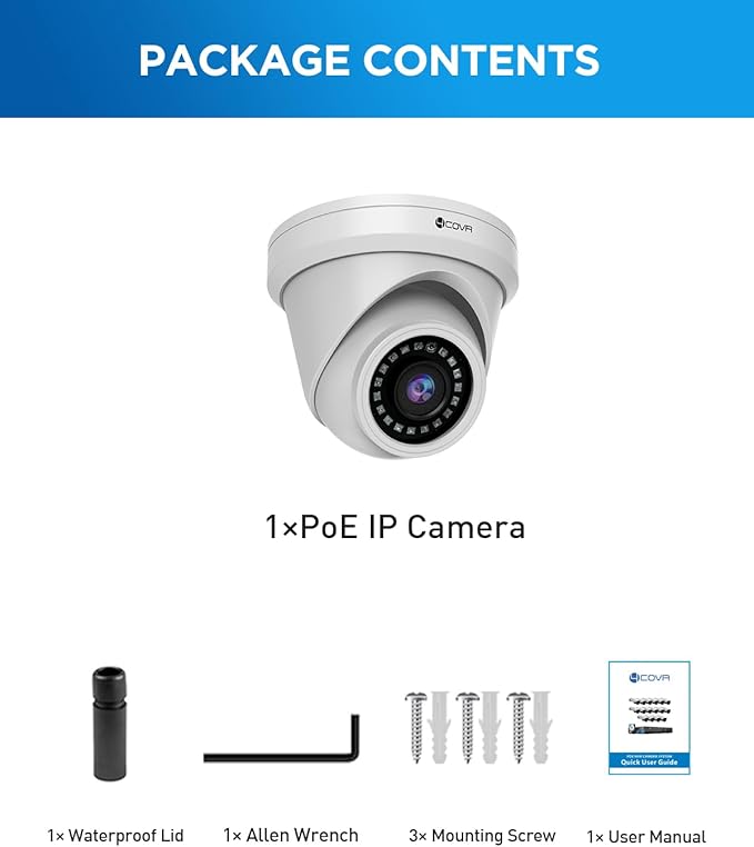4COVR 4MP PoE Security IP Camera Outdoor IP67, Wired Surveillance Dome Camera with Smart AI Human/Vehicle Detection, 110° Wide View Angle 2.8mm Lens, 18Pcs IR LED 100ft Night Vision, LY97AX4MA