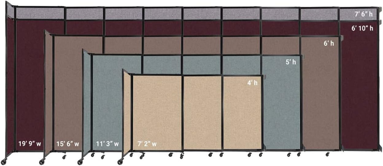 Wall-Mounted Sliding StraightWall Room Divider | Adjustable Widths | Locking Wheels | Room Separator | Up to 7'2" Wide x 7'6" Tall Mocha Fabric Panels