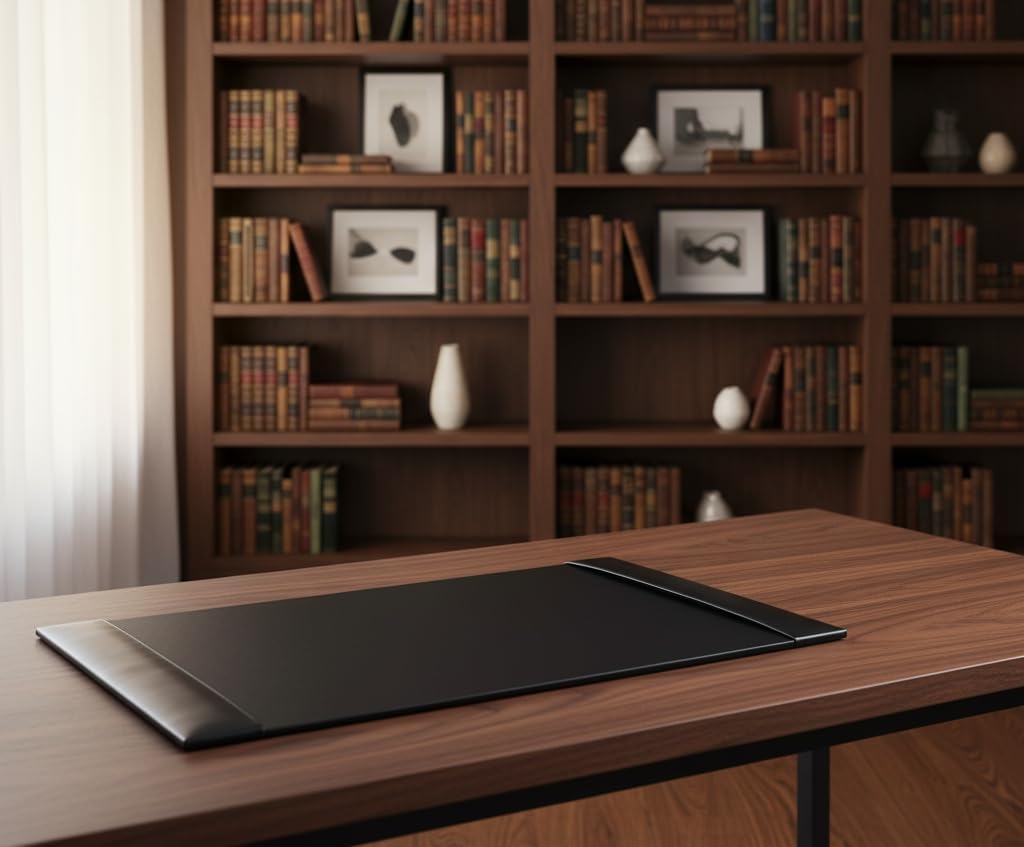 Dacasso Black 30" x 18" Desk Pad/Desk Mat/Desk Protector, Bonded Leather, 30.00 x 18.00 x 0.50 (PR-1403)