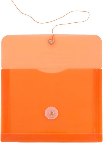 JAM PAPER Plastic Envelopes with Button & String Tie Closure - Index Size - 5 1/2 x 7 1/2 - Orange - 12/Pack