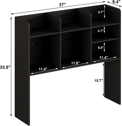 ChooChoo Desktop Bookshelf, Wood Desk Hutch Organizer with 7 Shelves for Computer Desk, Desktop Shelf Bookshelf Storage for College Dorm Office Home, Black