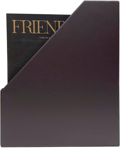 UnionBasic Magazine File Holder - Office Leatherette Desktop Document File Folder Journals Organizer Racks, Coffee, Set of 4