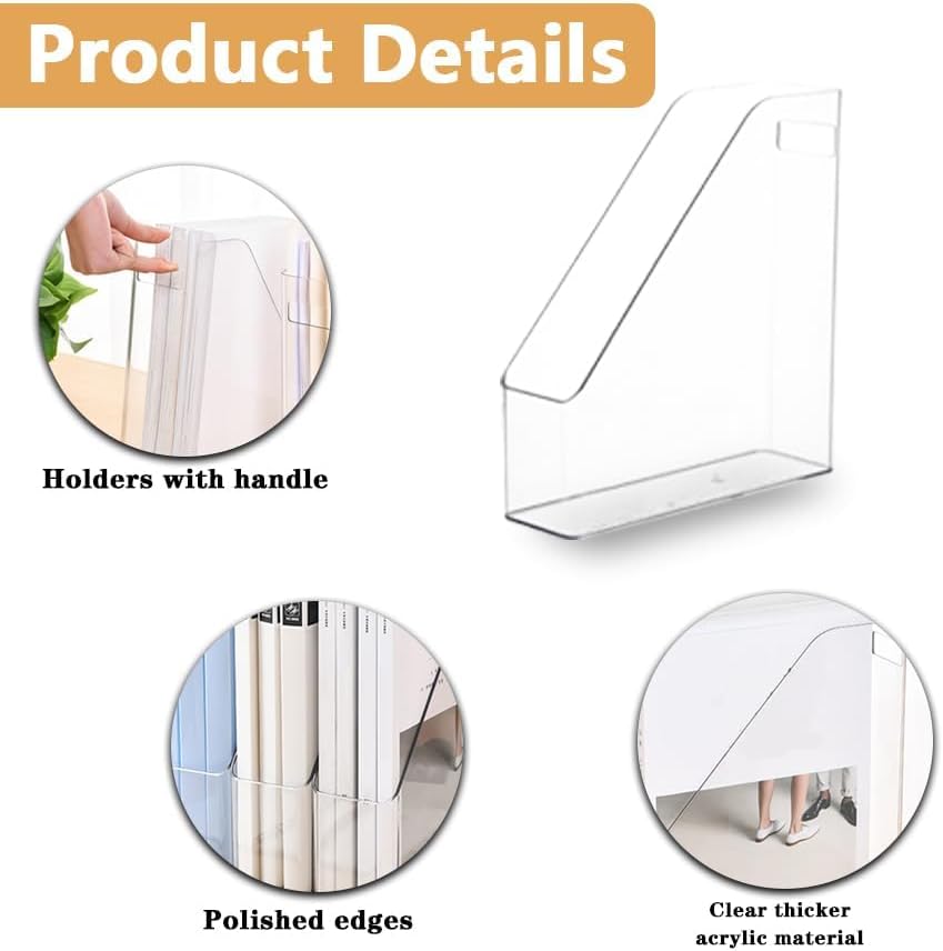 6 Pack Clear Acrylic Magazine File Holder, Acrylic Vertical File Organizer File Folder Bin Storage File Folder Rack Clear Plastic File Folder Organizer for Home Office Space
