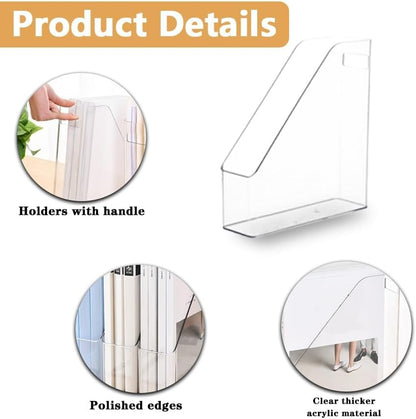 6 Pack Clear Acrylic Magazine File Holder, Acrylic Vertical File Organizer File Folder Bin Storage File Folder Rack Clear Plastic File Folder Organizer for Home Office Space