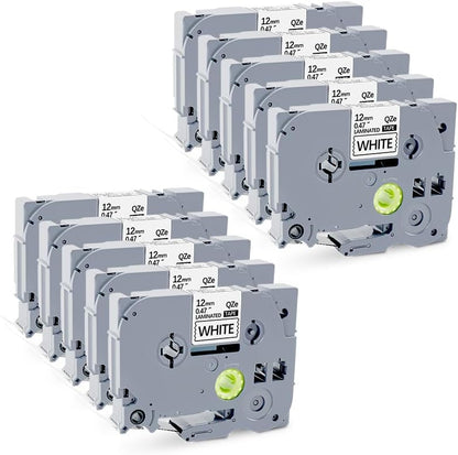 10 PK TZE-231 Compatible Label Tape Replacement for Brother TZe-231 TZ-231 Laminated P-Touch Label Maker Tape, Black on White, for PT-D200 PT-D210 PTH100 PT-D400, 0.47" x 26.2'