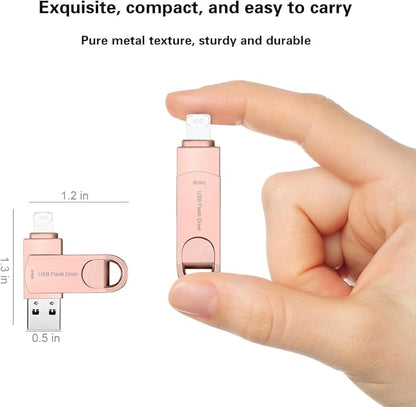 USB3.0 256GB Flash Drive Phone Photo Stick 2in1 for i Phone Android USB C and Computer MS02 Pink