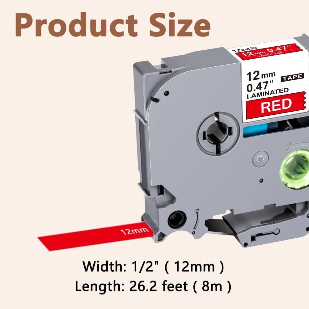 Hehua Tze Tz Tape 12mm 0.47 Laminated Red Compatible for Brother P-Touch TZe-435 TZe435 TZ-435 TZ435 Tape for Ptouch PT D210 D200 D220 D610, 1/2'' x 26.2ft White on Red, 3 Pack