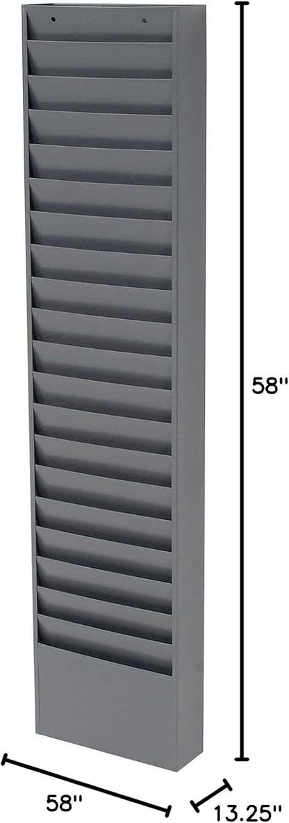 Global Industrial Steel Medical Chart Hanging Wall File Holder, 20 Pockets, Gray, Wall Mounted Magazine and File Folder Holder, 12-1/2"W x 8-3/8"H Pockets
