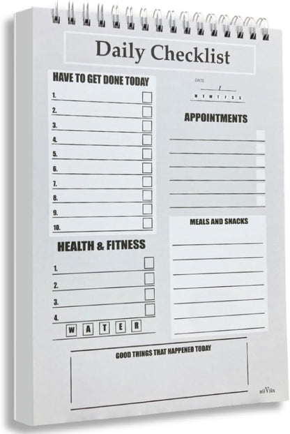 Daily To Do List Notebook - ADHD Planner For Adults, 60 Double-Sided Premium Sheets, Things To Do Notepad, Clear Cover, 6” x 9” Spiral Daily Checklist