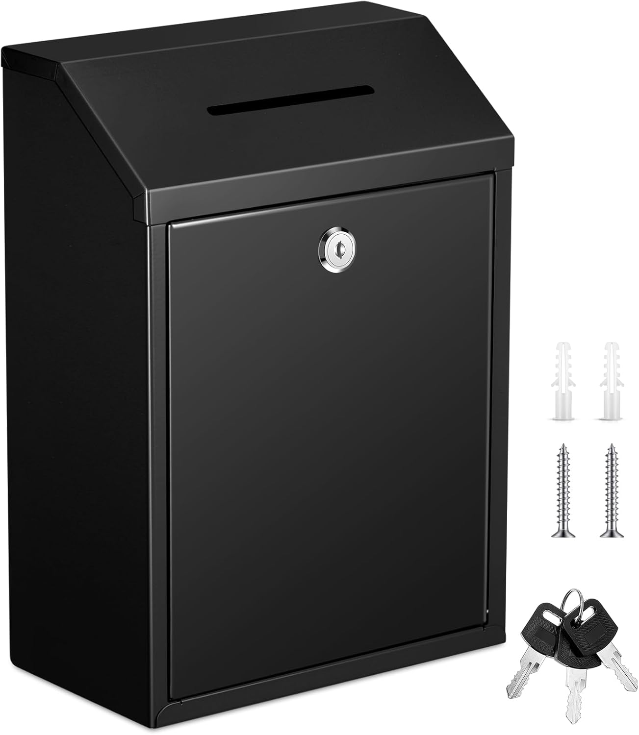 Metal Donation Cash Box Collection Safe Suggestion Box with Lock Wall Mounted Mailbox Delivery Ballot Container for Home Office Outdoor Door