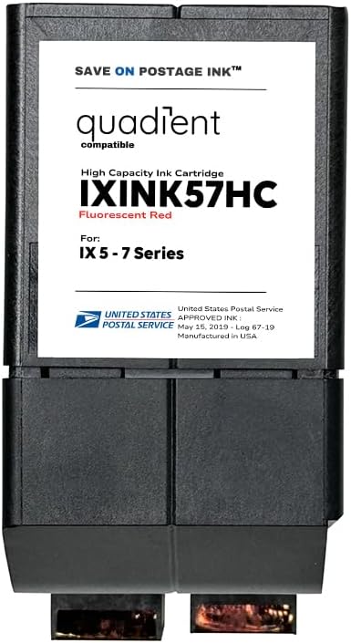 Compatible IXINK57HC Quadient Neopost Ink Cartridge (High Capacity) - Vibrant Fluorescent Red Printer Ink Cartridge for IX-5, IX-7 & IX-7 Pro Series Mailing Systems - Replacement Inkjet Printer Ink