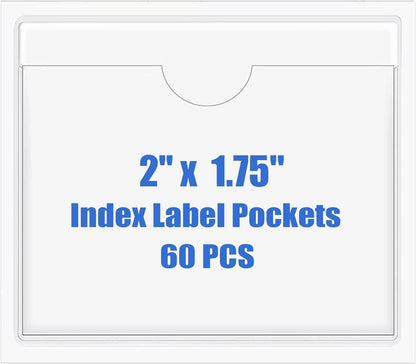 Origin-Joy 60 PCS Self Adhesive Index Card Pockets with Top Open, Clear Plastic Label Holder for Cards of Note, Library and Business, Adhesive Label Pockets & Card Holder (2 x 1.75 inch)
