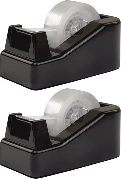 2Pcs Desktop Tape Dispenser Adhesive Roll Holder with Weighted Nonskid Base, Black (Tape not Included)