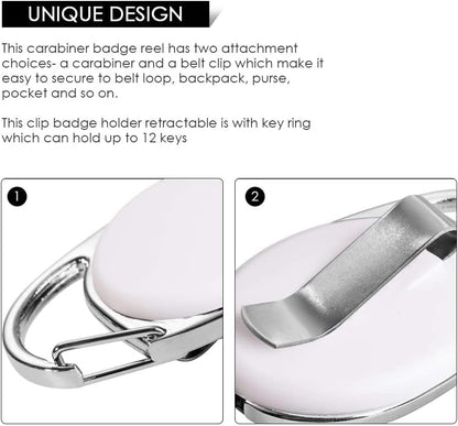 Retractable Badge Holder with Carabiner Reel Clip and Key Ring for ID Card Key Keychain Holders White 10 Pieces