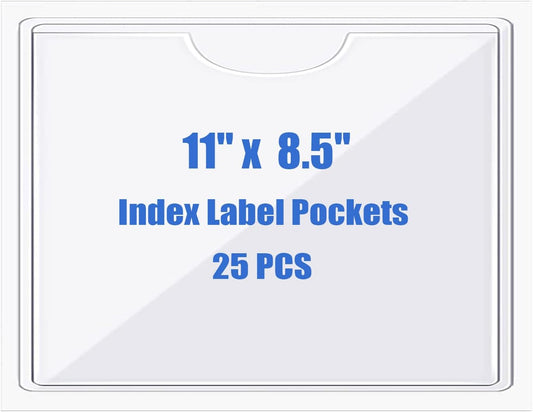 Origin-Joy 25 PCS Self-Adhesive Index Label Pockets, Clear Plastic Peel & Stick Card Holders with Top Open for Loading (11 x 8.5 inch)