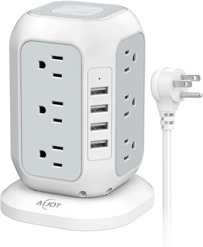 Power Strip Tower with USB Ports-AiJoy Surge Protector with 12 AC Outlet and 4 USB Ports, 10 Feet Extension Cord, USB Charging Station with Overload Protection, Office Desk Supplies, Dorm Essentials