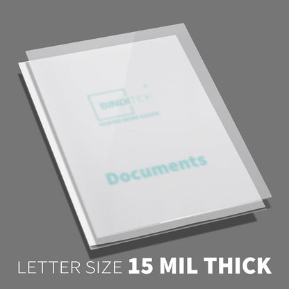 Binditek 50 Pack 15 Mil Frosted Polycovers, Semi-Transparent, 8-1/2 x 11 Inches, Lightly Textured Sand Finish, Square Corners, Unpunched Binding Covers, Office Supplies