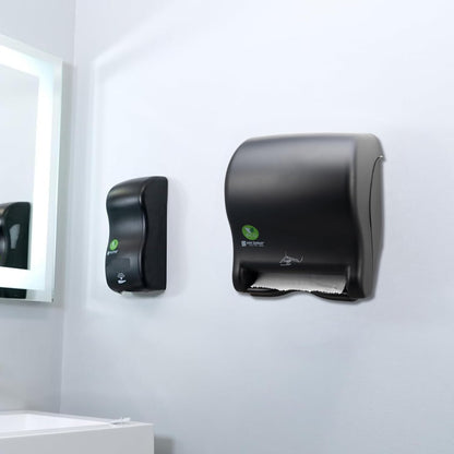San Jamar Ecologic Smart Essence Recycled Plastic Electronic Paper Towel Dispenser, Universal Roll Capacity, Wall Mounted Dispenser with Zero Waste for Home and Business Universal, Black