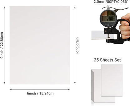 25 Pcs Book Board, Binder Board, Cover Board, Heavy Duty Chipboard for Book Binding, DIY Cardboard (White, 9 x 6 Inch 80PT)