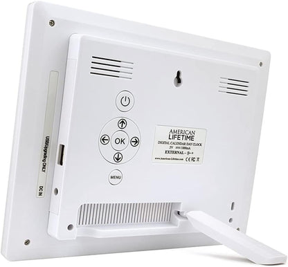 American Lifetime, Upgraded Version, Day Clock Extra Large Impaired Vision Digital Clock with Battery Backup and 5 Alarm Options, Premium Mahogany Color, 8 inch