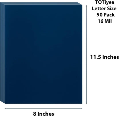 TOTiyea 50 Pack 16 Mil Poly Binding Covers, Sand Texture Binding Presentation Covers, Square Corners, Un-Punched (8.5 x 11 Inches, Letter Size, Navy Color)