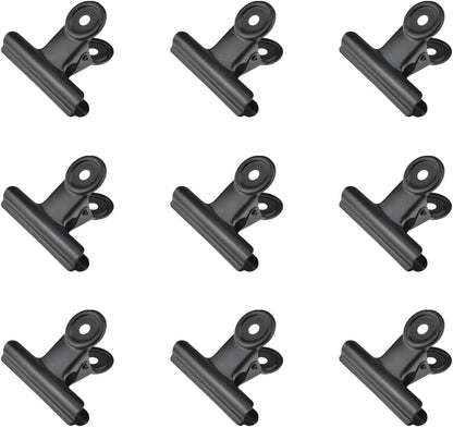 HAHIYO 2.5inch Black Bulldog Clips Metal File Hinge Binder Clips Clamps Save Space Strong Spring Jaws Rock Solid Grip Book Lay Flat Deburred Edge for Hang Photos Wall Grid Dog Food 9PCS