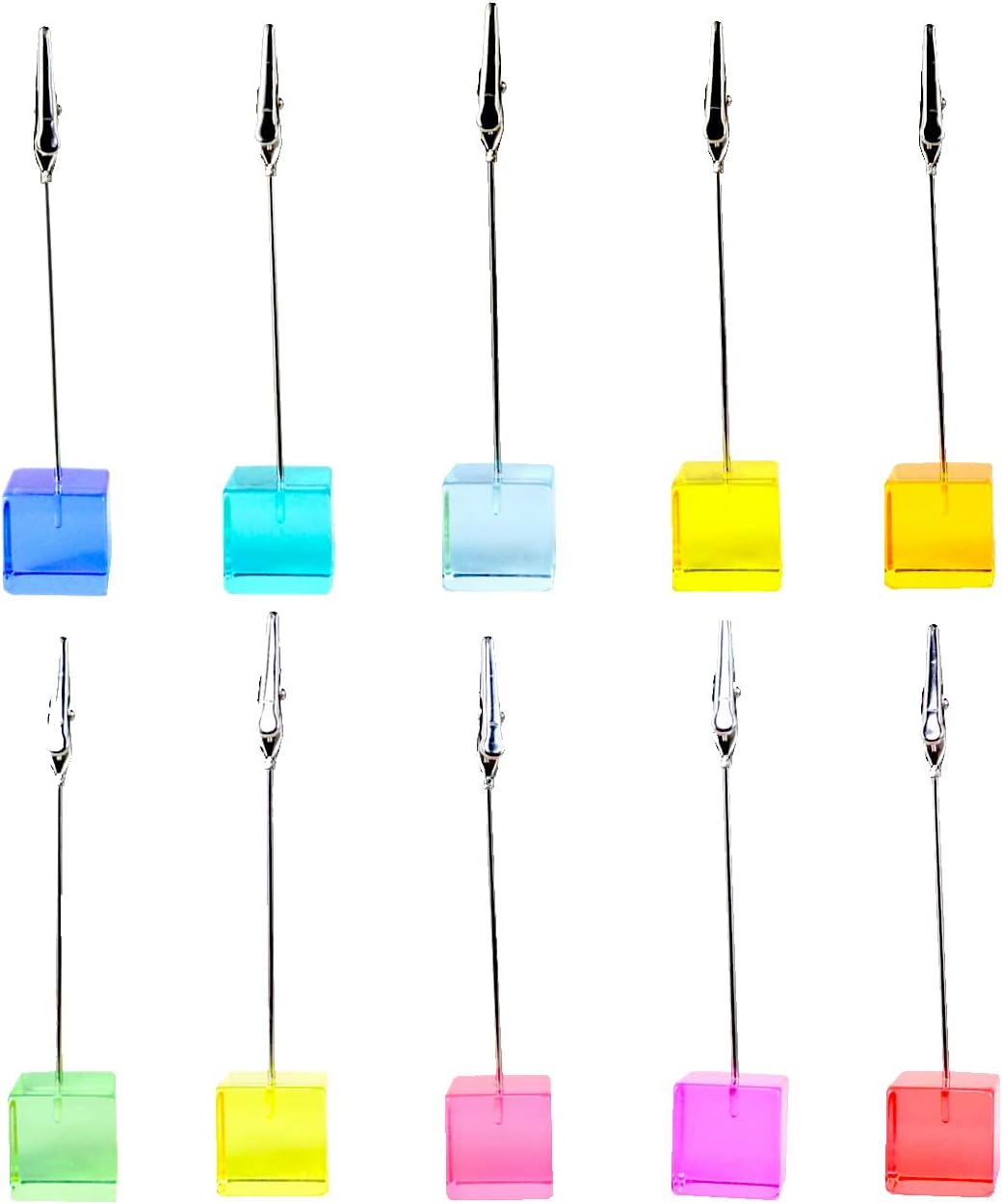 Desktop Picture Holders, 10 pcs Rainbow Colors Polaroid Photo Clip Stand for Paper Name Place Card Postcard Memo Menu Note Memory Photo Christmas Wedding Number Card Display with High Clear Cube Base