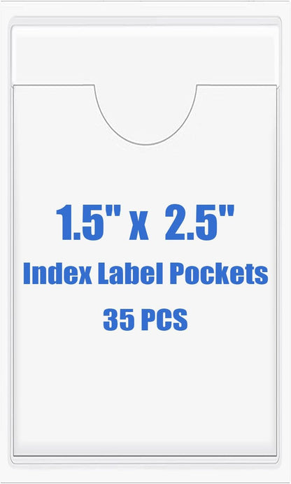 Origin-Joy 35 PCS Self Adhesive Index Card Pockets with Top Open, Clear Plastic Label Holder for Cards of Note, Library and Business, Adhesive Label Pockets & Card Holder (1.5 x 2.5 inch)