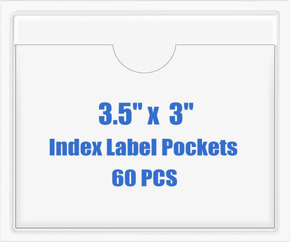 Origin-Joy 60 PCS Self Adhesive Index Card Pockets with Top Open, Clear Plastic Label Holder for Cards of Note, Library and Business, Adhesive Label Pockets & Card Holder (3.5 x 3 inch)