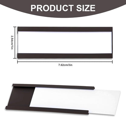 50 Pack Magnetic Label Holders, 'C' Channel Magnets Card Holders with Dry Erase Insert Label Card for Metal Racks and Shelves (1" x 3")