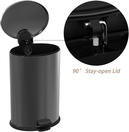 Trash Can with Lid - Assembled in USA 40 Liter/10.5 Gallon Stainless Steel Trash Can with Odor Protection Kitchen Garbage cans with Soft-Close Foot Pedal for Bathroom Home Office, Black