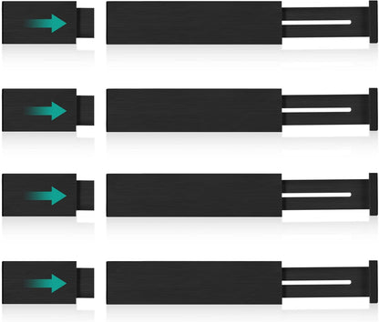 FJO 4 Pack Adjustable Bamboo Drawer Dividers - 12.5" - 21.7" Expandable Drawer Separators for Kitchen, Utensils, Clothes, Bedroom, Dresser, Bathroom (Black)