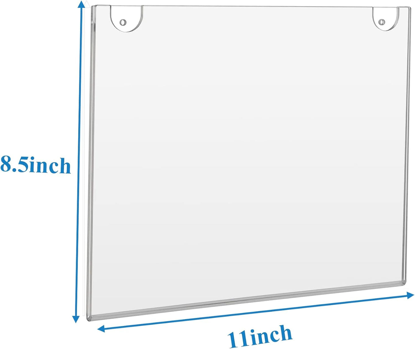PecMuikee Acrylic Sign Holder 8.5x11 Horizontal, Wall Mount Acrylic Sign Holder and Plastic Paper Display Ad Frame bonus with 3M Tape and Mounting Screws for Restaurants, Office, Market, Store, 6 Pcs
