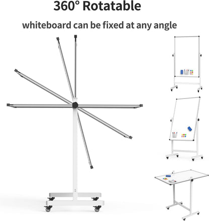 Whiteboard on Wheels, 44x26 Inches Double Sided Magnetic Dry Erase Board Height Adjustable Whiteboard with Stand for Home Office Classroom