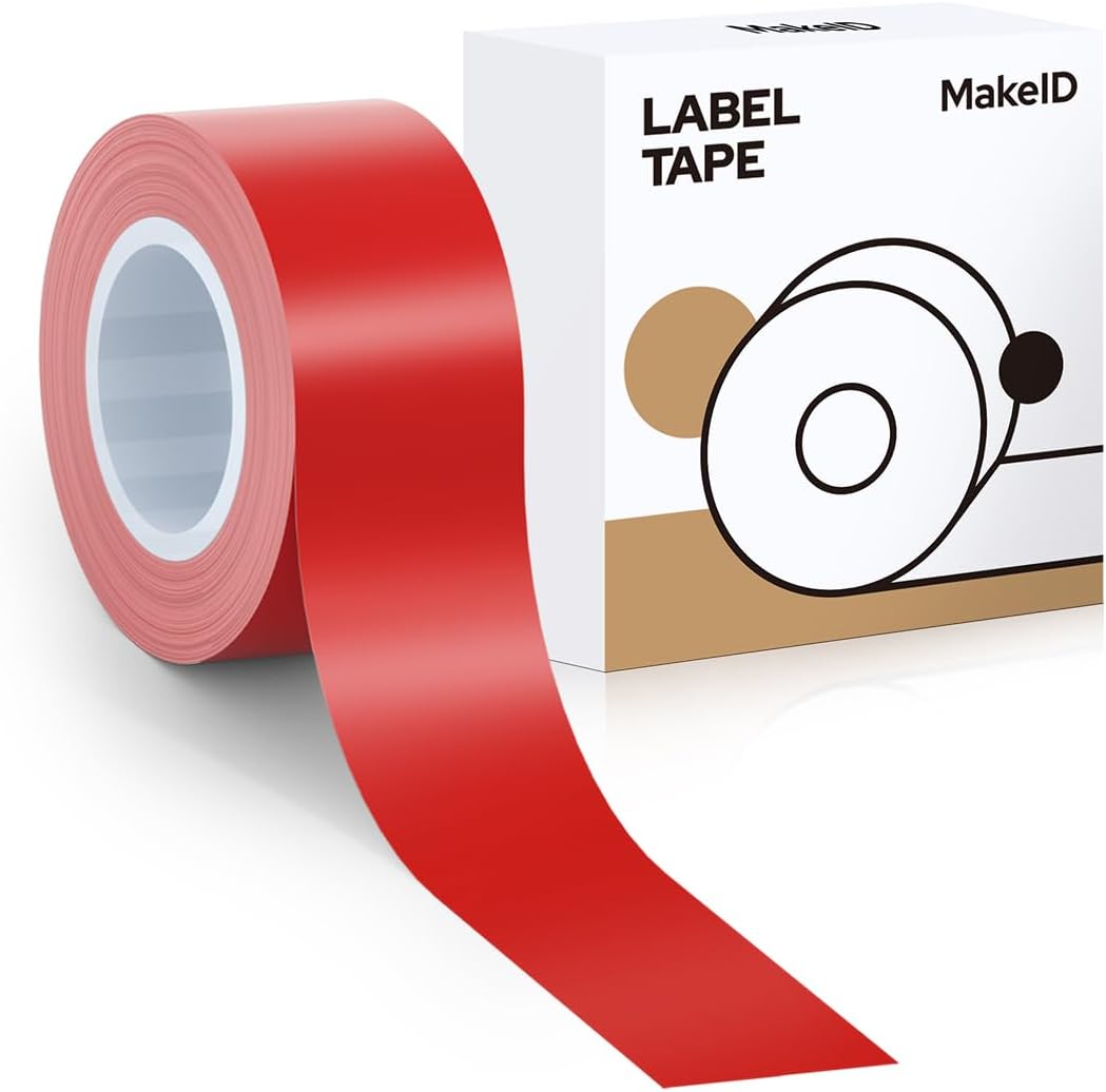 MakeID E1 Q1 Label Maker Tape Refills, 16mm x 4m (0.63" x 13') Continuous Sticker Thermal Laminated Waterproof Self-Adhesive Multipurpose Labeling Tape Replacement