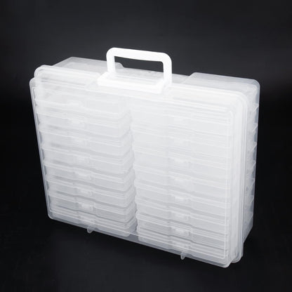 novelinks 4" x 6" Photo Organizer Box with Handle – 16 Inner Photo Storage Cases, Holds 1600 Photos, Portable Picture Keeper with Secure Snap Closures – White