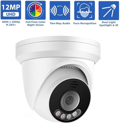GW Security 32 Channel NVR UltraHD 12MP (4000x3000) Face/Human/Cars Detection PoE Security Camera System with 12 x 6K 12MP Full Color Night Vision Waterproof 2-Way Audio Dome Cameras