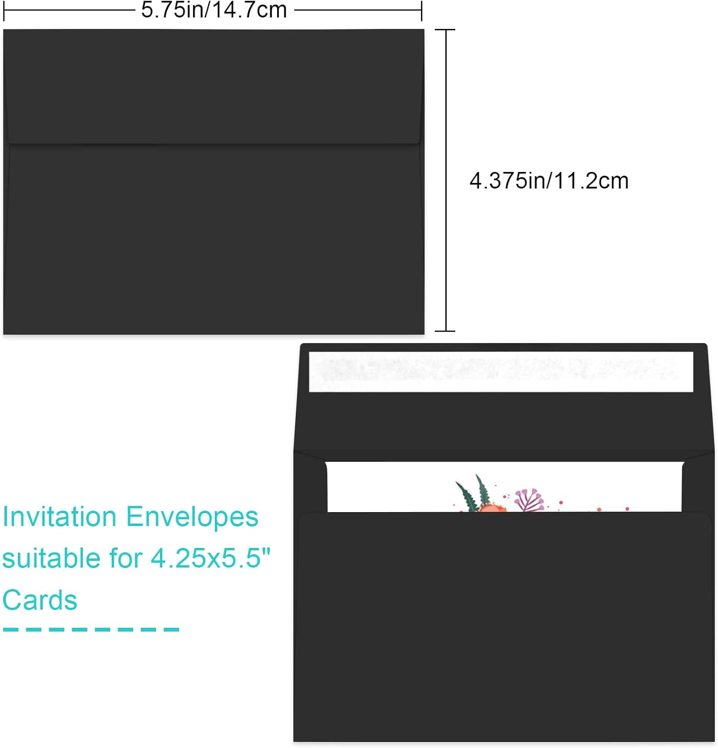 70 Packs A2 Black Envelopes for 4.5x5.5 Cards, Invitations, Photos, RSVP, Greeting Cards - Self-Seal Postcard Envelopes