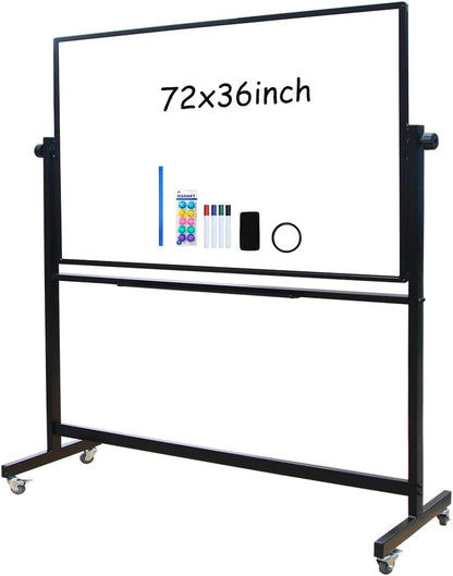 XIWODE 36x72 Large Magnetic Dry Erase Whiteboard with Stand - Double-Sided Freestanding Rolling Board, Flippable Design for Writing & Display, Black Frame for Office, Classroom, Home