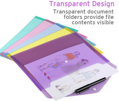 Sooez 48 Pack Folders Plastic Envelopes, Clear Plastic File Folder for Document, Letter A4 Size Poly File Envelopes with Label Pocket, Snap Button for Home Work Office Organizer, 8 Assorted Colors