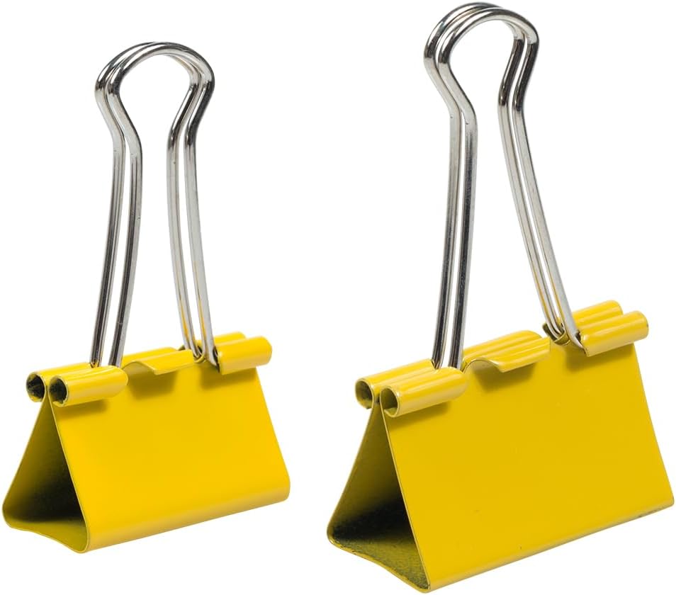 JAM PAPER Colorful Binder Clips Assortment - Medium & Large Size - Yellow Binderclips - 27 Clips/Pack