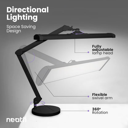 Neatfi Ultra 3,500 Lumen LED Desk Lamp, Color Correlated Temperature, 3 Light Modes, Dimmable, 45W, 26 Inch Wide Metal Shade, 540 SMD LEDs (CCT with Base, Black)