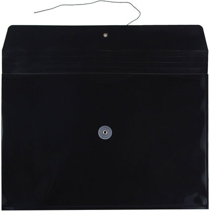 JAM PAPER Plastic Envelopes with Button & String Tie Closure - Legal Booklet - 9 3/4 x 14 1/2 - Black - 3/Pack