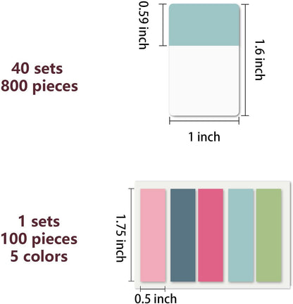 ELII 900 PCS 1 Inch Sticky Index Tabs Book Tabs,Writable and Repositionable File Tabs Flags Colored Page Markers Labels for Reading Notes, 41 Sets