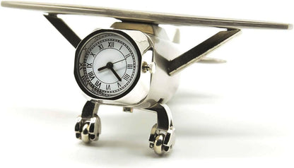 Aeroplane Miniature Table Clock with Rotating Wheels, Stylish Analog Desk Clock & Paper Weight, Manual Adjustment, Easy Battery Replacement, Students, Vintage Decor for Home & Office