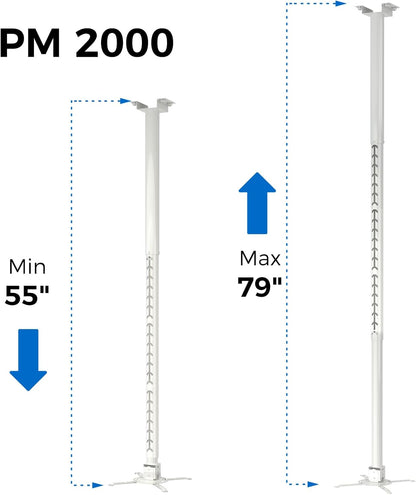 Projector Mount, 55 inch to 79 inch Adjustable Height ,Universal Full Motion Ceiling Bracket 22lb Max Weight and Extendable Arms Tilt Rotating Swivel Mount for Home and Office Projector White